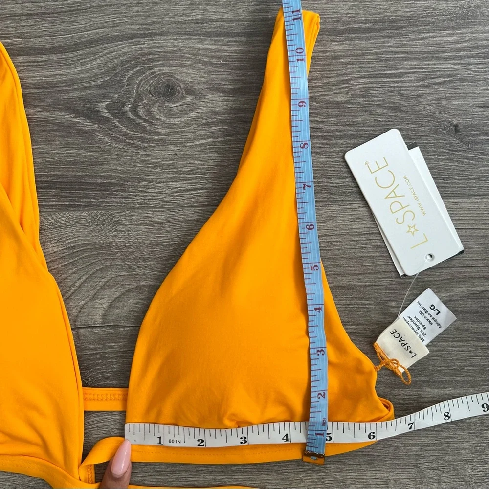 L*SPACE Avery Bikini Top Large Mango Orange Wrap Around Swimwear Retro 70s Beach
